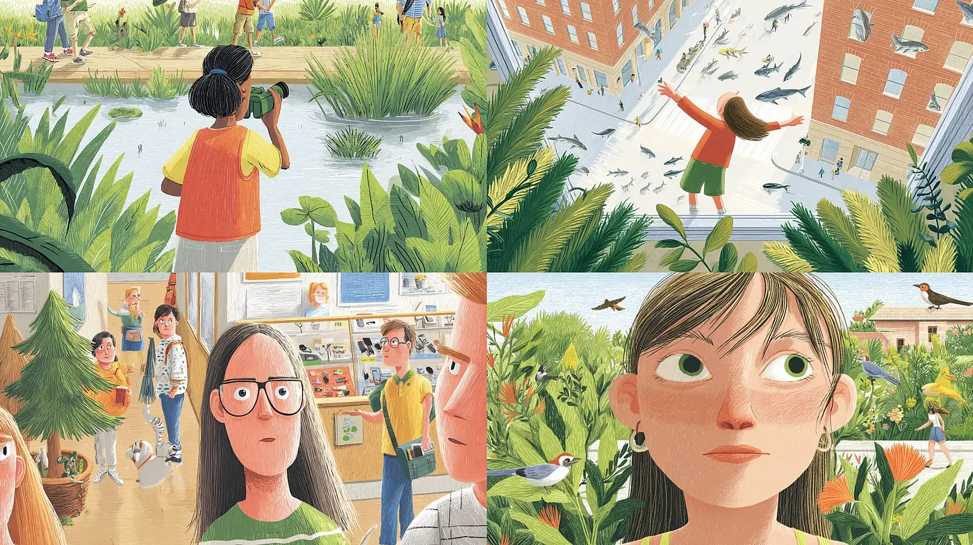 Colorful and Engaging Illustrative Style with Nature Themes - Midjourney sref style