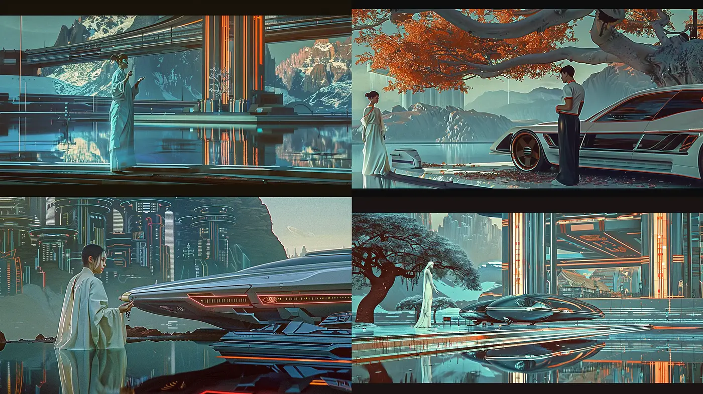 Futuristic Elegance with a Cyberpunk Essence - Midjourney sref style