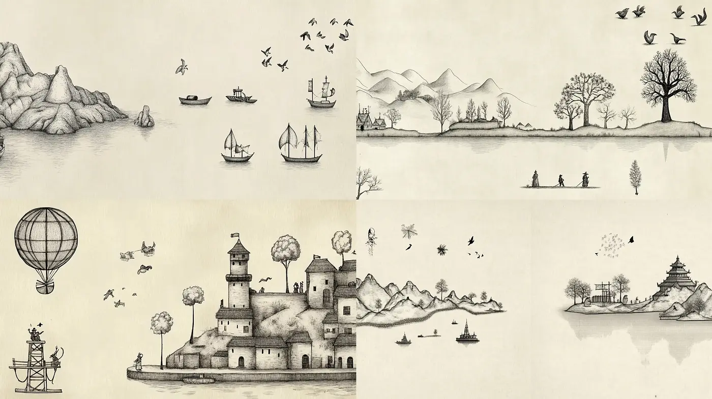 Ethereal Monochrome Vistas: A Homage to Traditional Ink Wash Paintings - Midjourney sref style