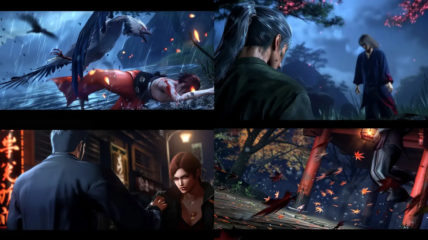 Nocturnal Elegance in Dynamic Brushwork: A Homage to Graphic Novels and Moody Anime Visuals - Midjourney sref style