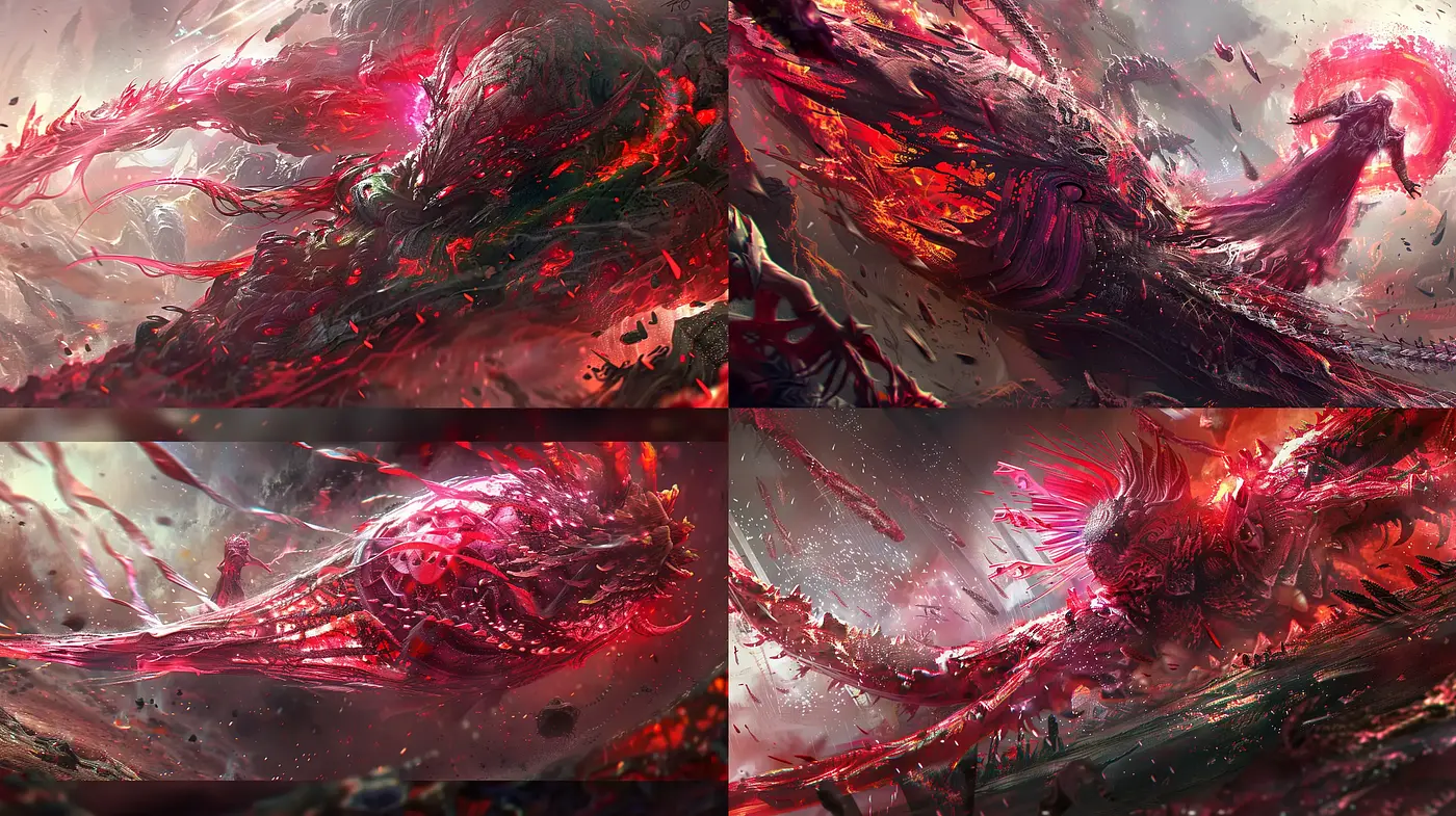 Ethereal Crimson Chaos: A Study in Dynamic Abstract Expressionism - Midjourney sref style