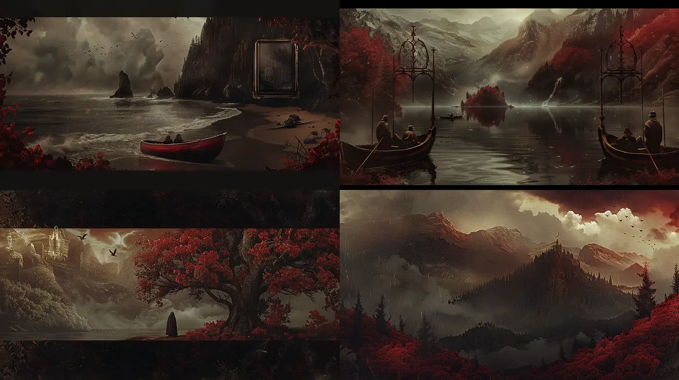 Ethereal Twilight: A Consistent Fusion of Surrealism and Romanticism within Enigmatic Landscapes - Midjourney sref style