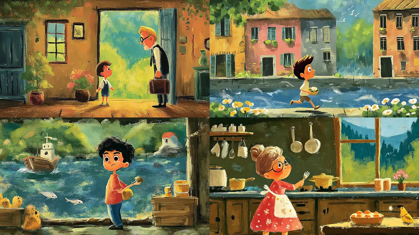 Charming and Whimsical Illustrations with Nostalgic Storytelling - Midjourney sref style