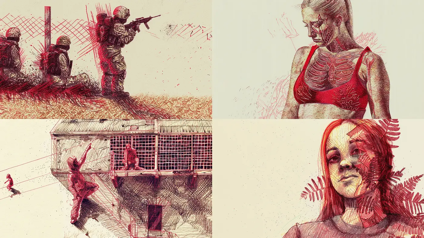 Crimson Etched Sketches with a Touch of Photorealism - Midjourney sref style