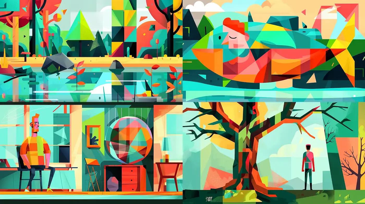Colorful Geometric Abstraction With a Nature-Centric Theme - Midjourney sref style