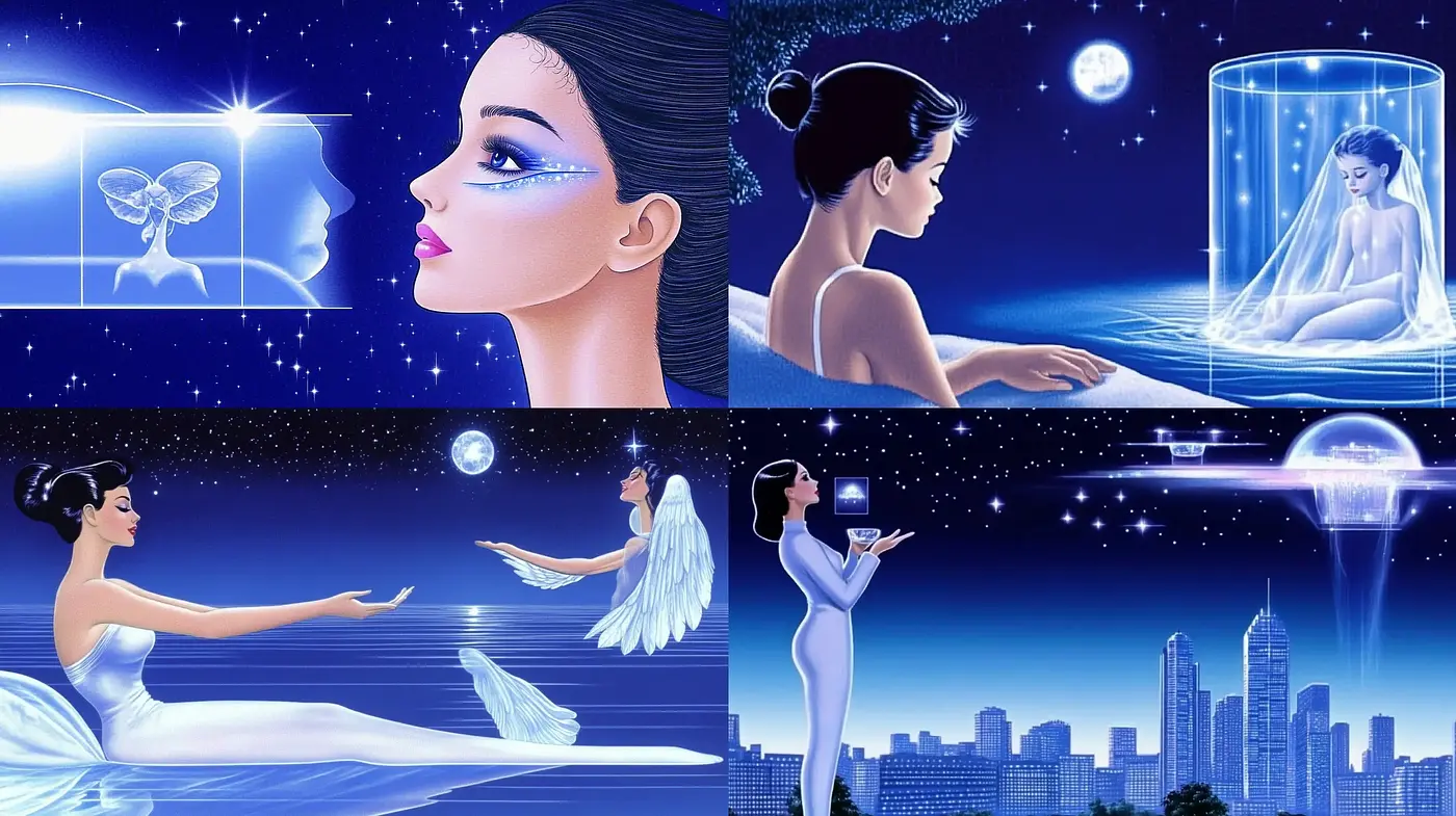 Nocturnal Elegance: A Contemporary Homage to Art Deco and Surrealism - Midjourney sref style