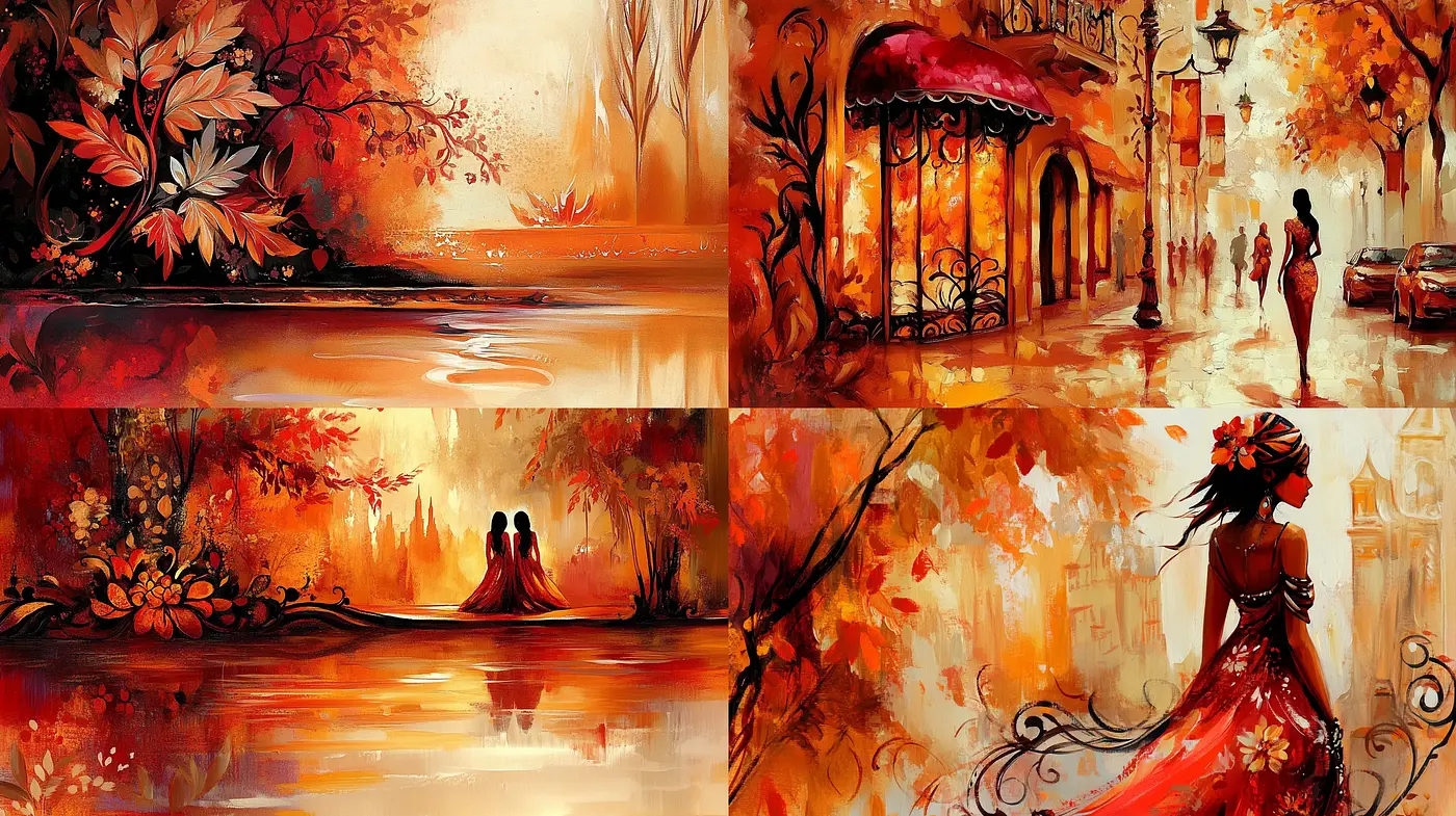 Autumnal Hues in Dreamy Brushstrokes: A Warm, Impressionist-Inspired Collection - Midjourney sref style