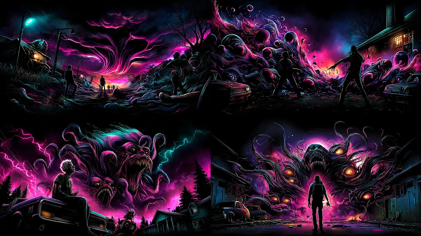 Futuristic Cosmic Horror with Vibrant Energy - Midjourney sref style