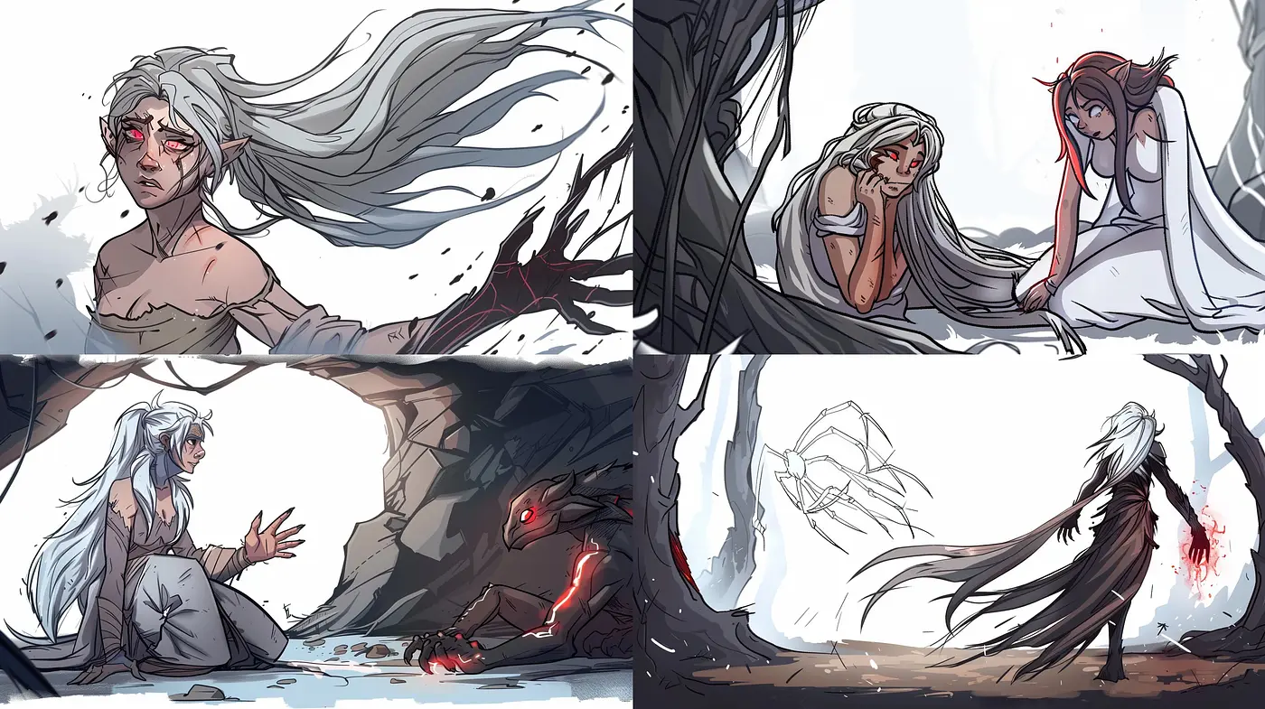 Ethereal Fantasy with Dynamic Sketch Elements in Monochromatic Shades - Midjourney sref style