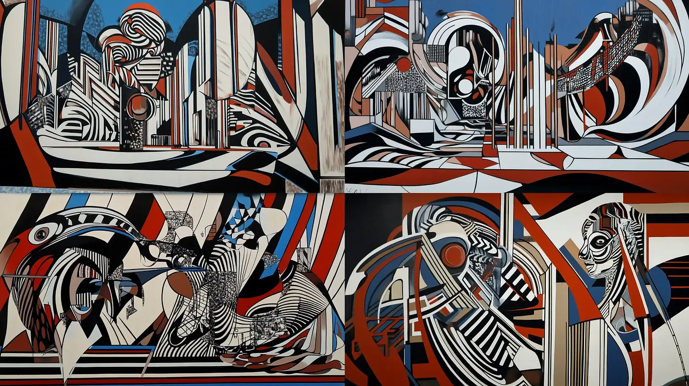 Abstract Geometric Fusion in Monochrome with Red Accents - Midjourney sref style