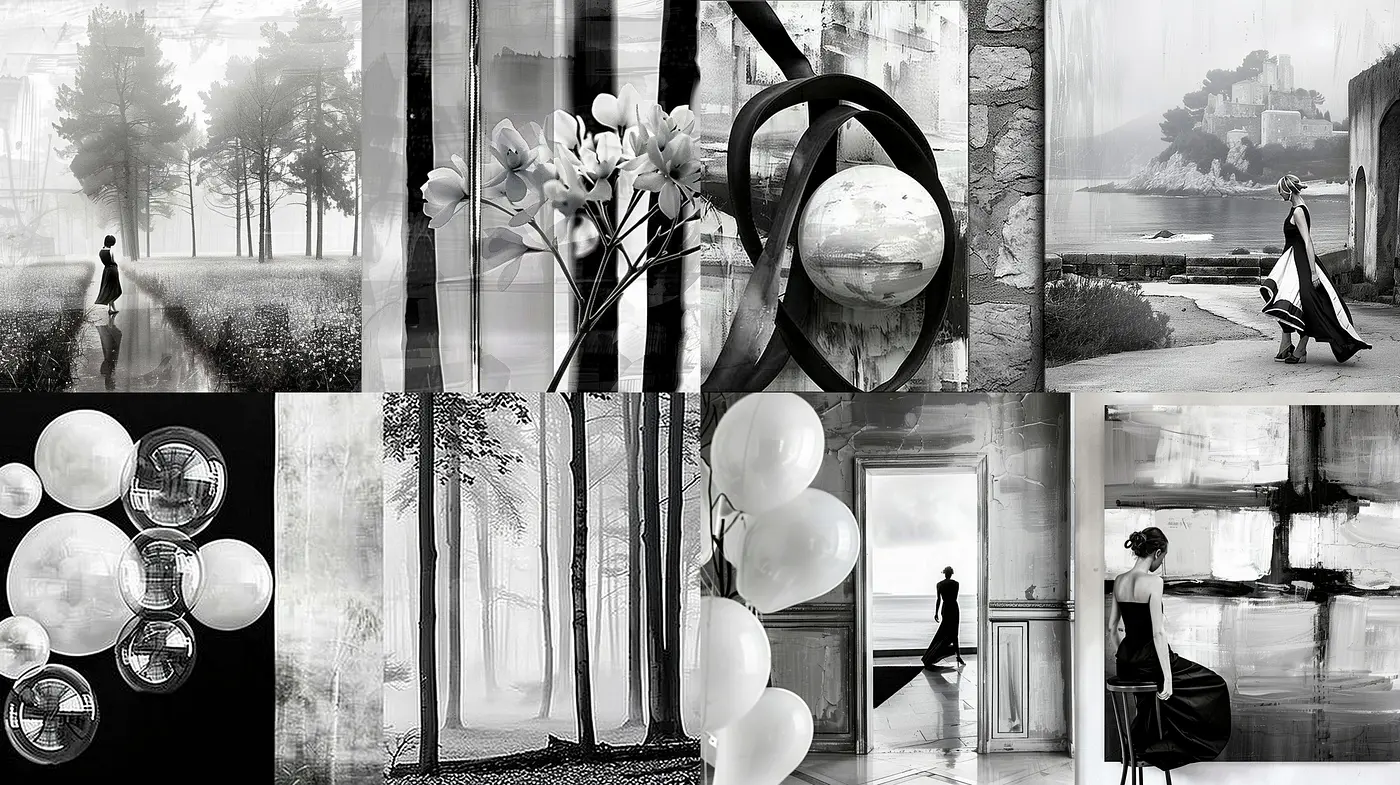 Monochromatic Elegance with a Surreal, Dreamlike Ambiance - Midjourney sref style
