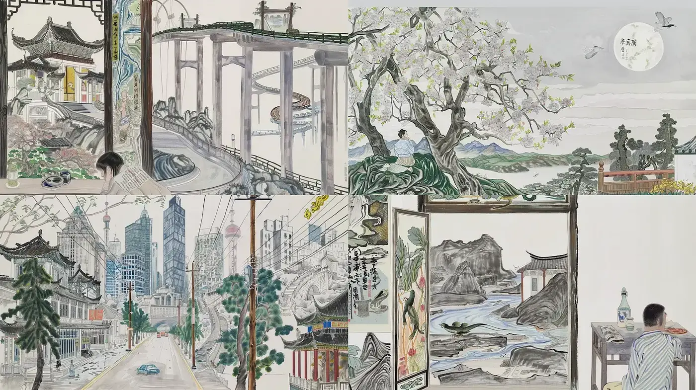 Harmonious Fusion of Traditional and Modern Elements in Chinese Landscape Art - Midjourney sref style