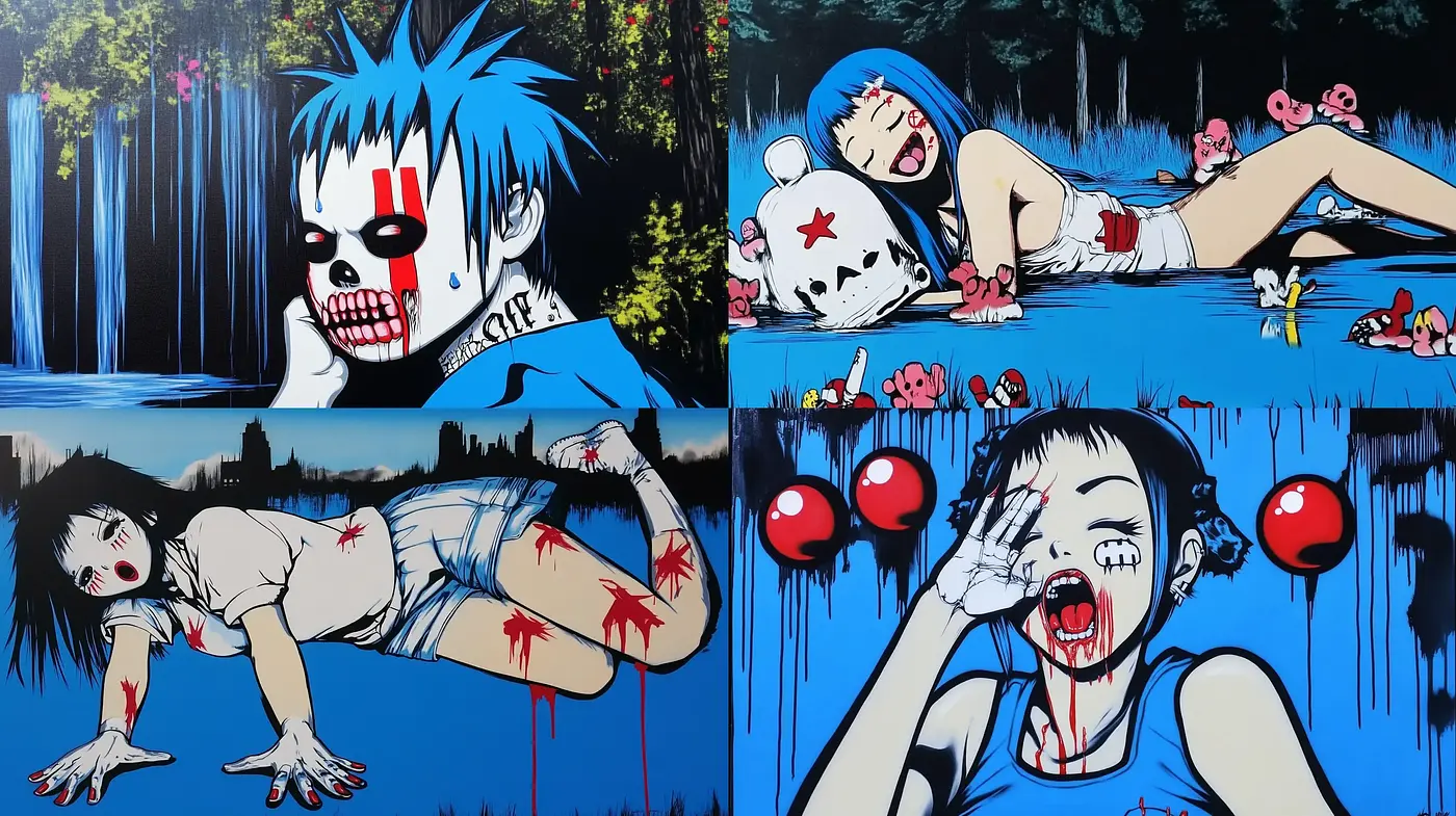 Pop Art Fusion with a Distinctive Anime Influence and Dark Comic Undertones - Midjourney sref style