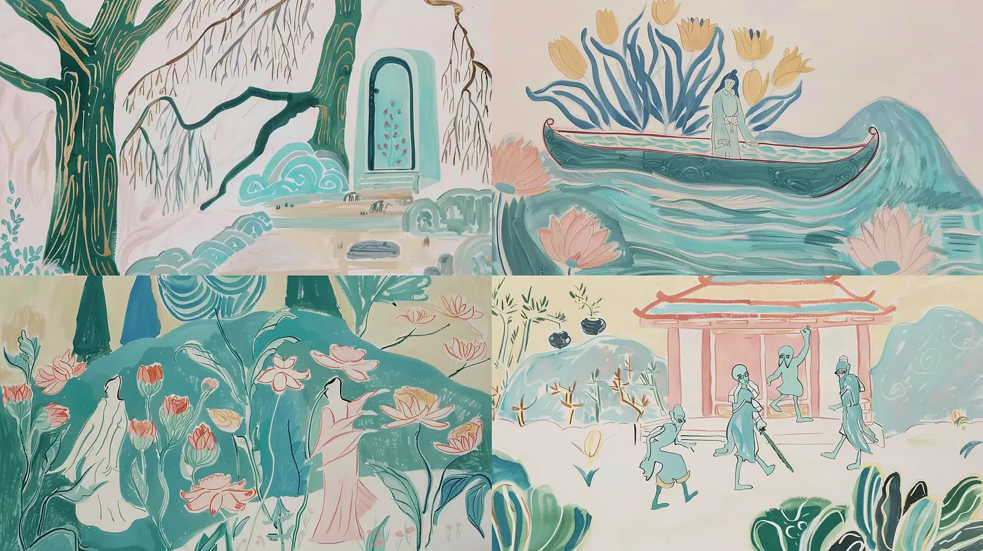 Serenely Whimsical Pastel Storybook Illustrations - Midjourney sref style