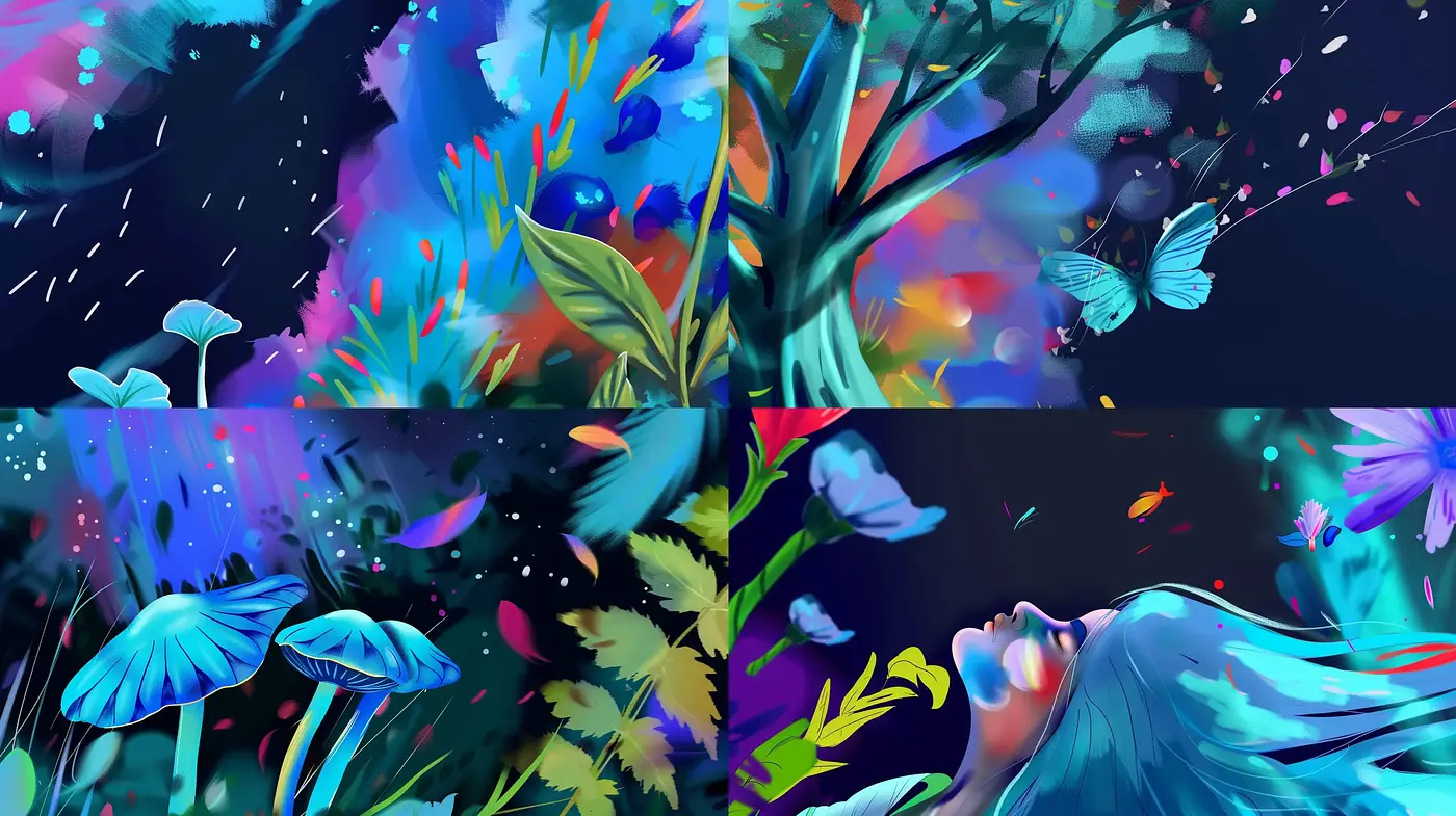 Enchanted Nocturne: A Vivid Dance of Colors and Dreams - Midjourney sref style