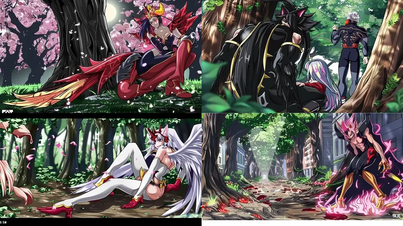 Stylized Anime Composition with Fantasy Elements and Nature Backdrops - Midjourney sref style