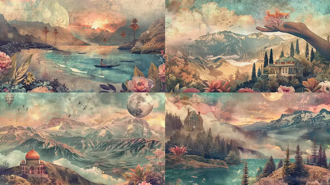 Ethereal Landscapes with Dreamlike Quality and Vivid Flora - Midjourney sref style