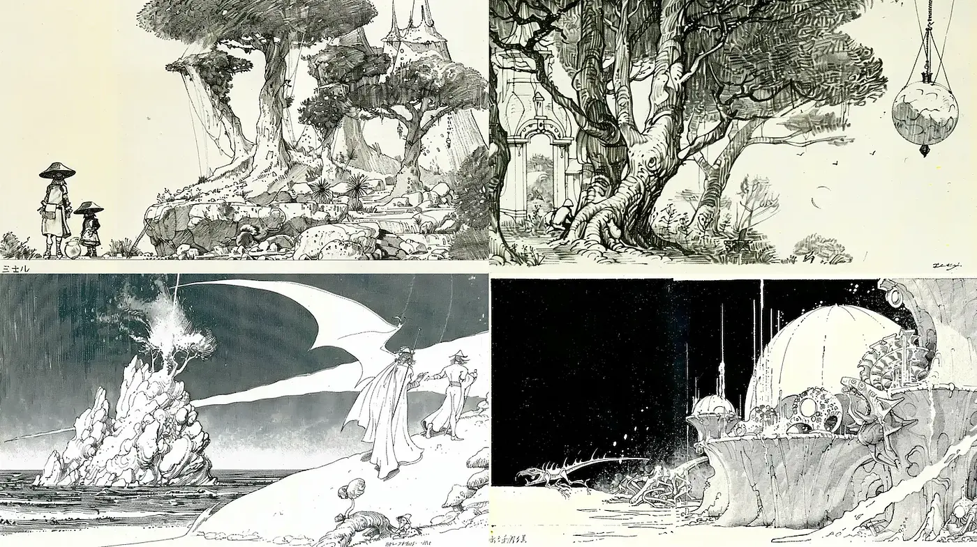Whimsical Interplay of Fantasy and Nature in Monochrome Illustrations - Midjourney sref style