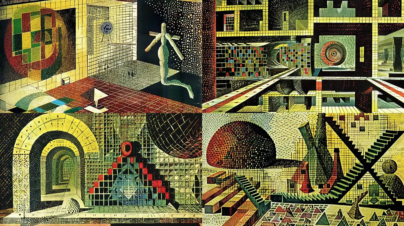 Geometric Enigma: A Tapestry of Abstract Cubist Maze - Midjourney sref style