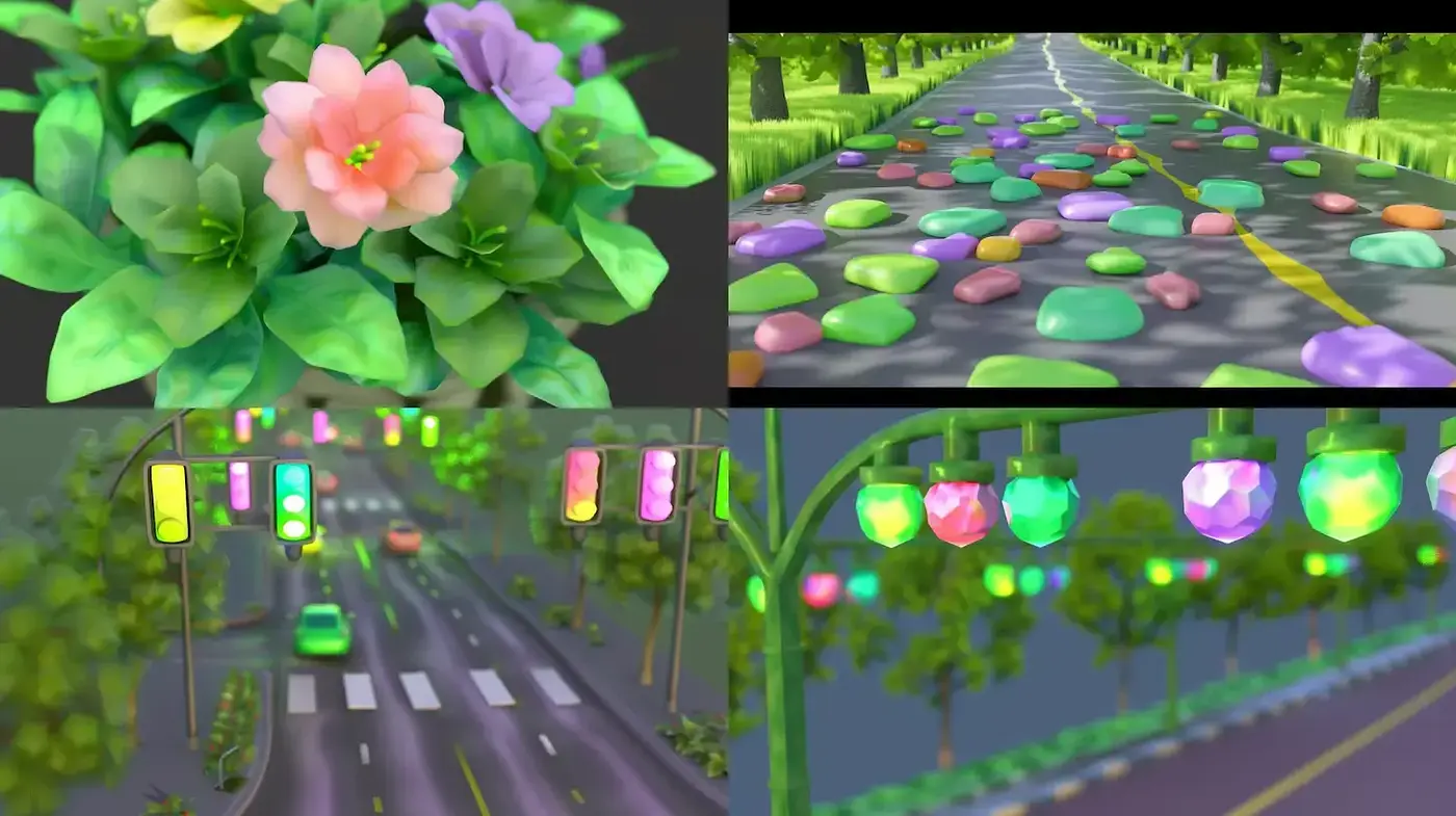 Vibrant and Playful Nature-Inspired Aesthetic with Reflective Elements - Midjourney sref style