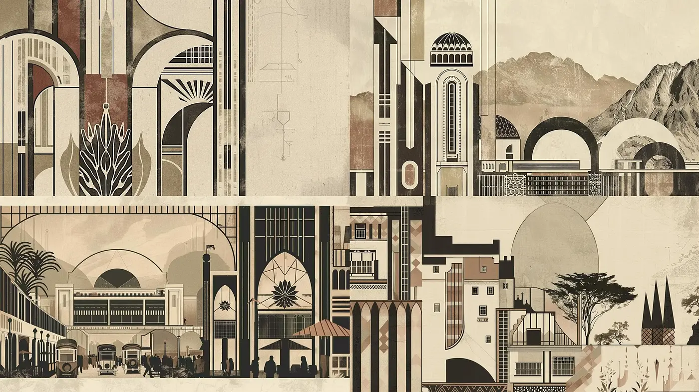 Art Deco Synthesis with Monochromatic Harmony - Midjourney sref style