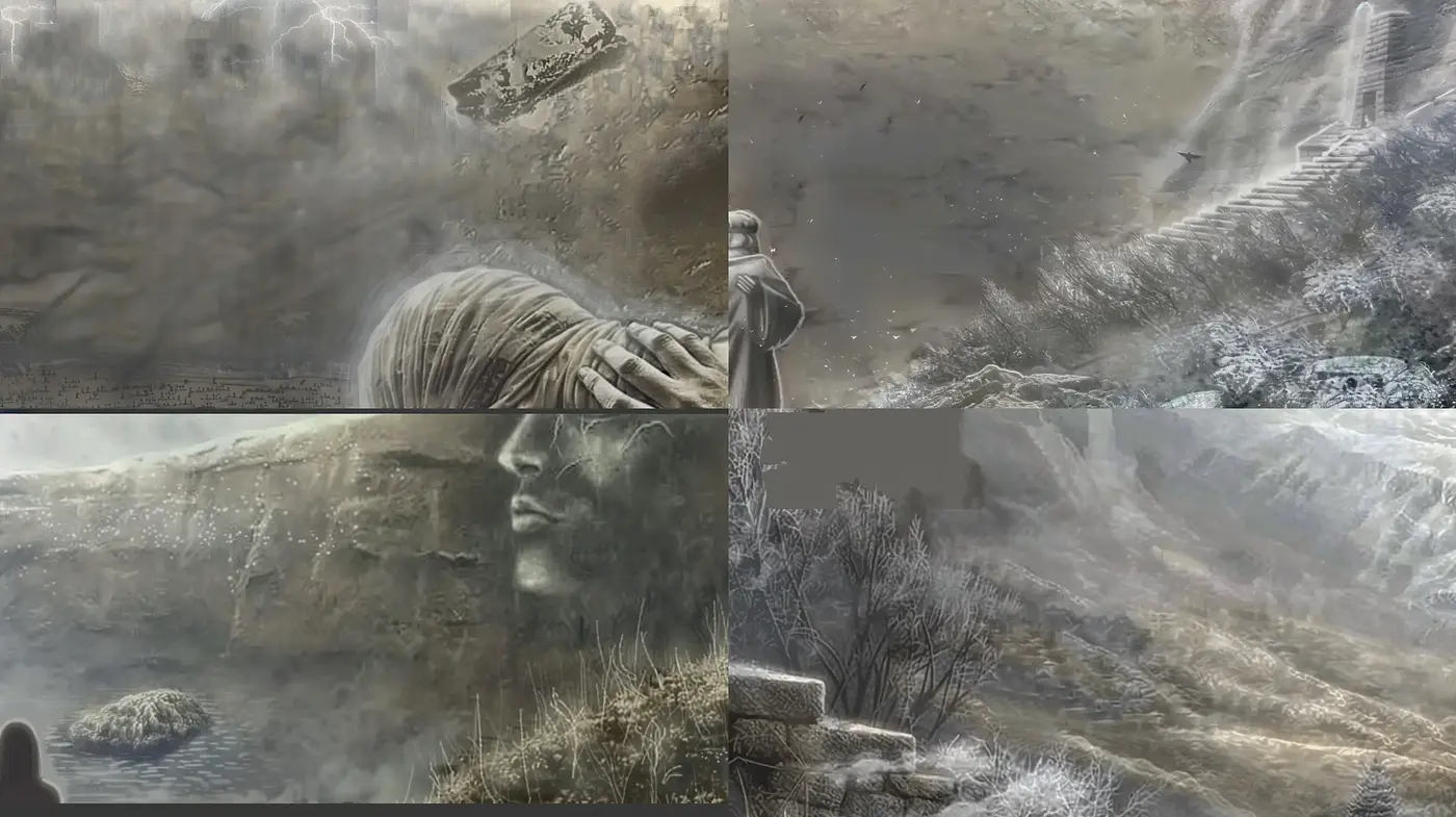 Ethereal Monochrome Landscape Whispers - Midjourney sref style