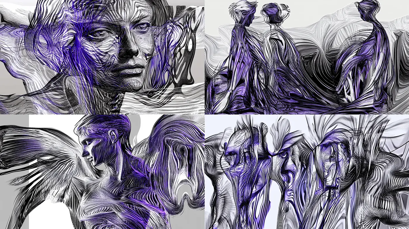 Whimsical Monochromatic Linear Abstraction - Midjourney sref style