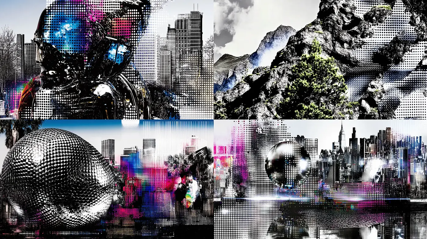 Futuristic Digital Mosaic: A Synthesis of Urban Complexity and Geometric Forms - Midjourney sref style
