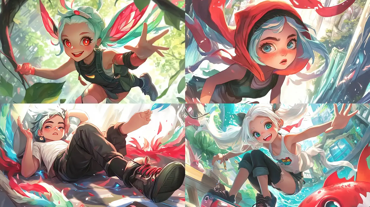 Luminous Fantasy Brushwork: A Dreamy World of Vivid Hues and Dynamic Characters - Midjourney sref style