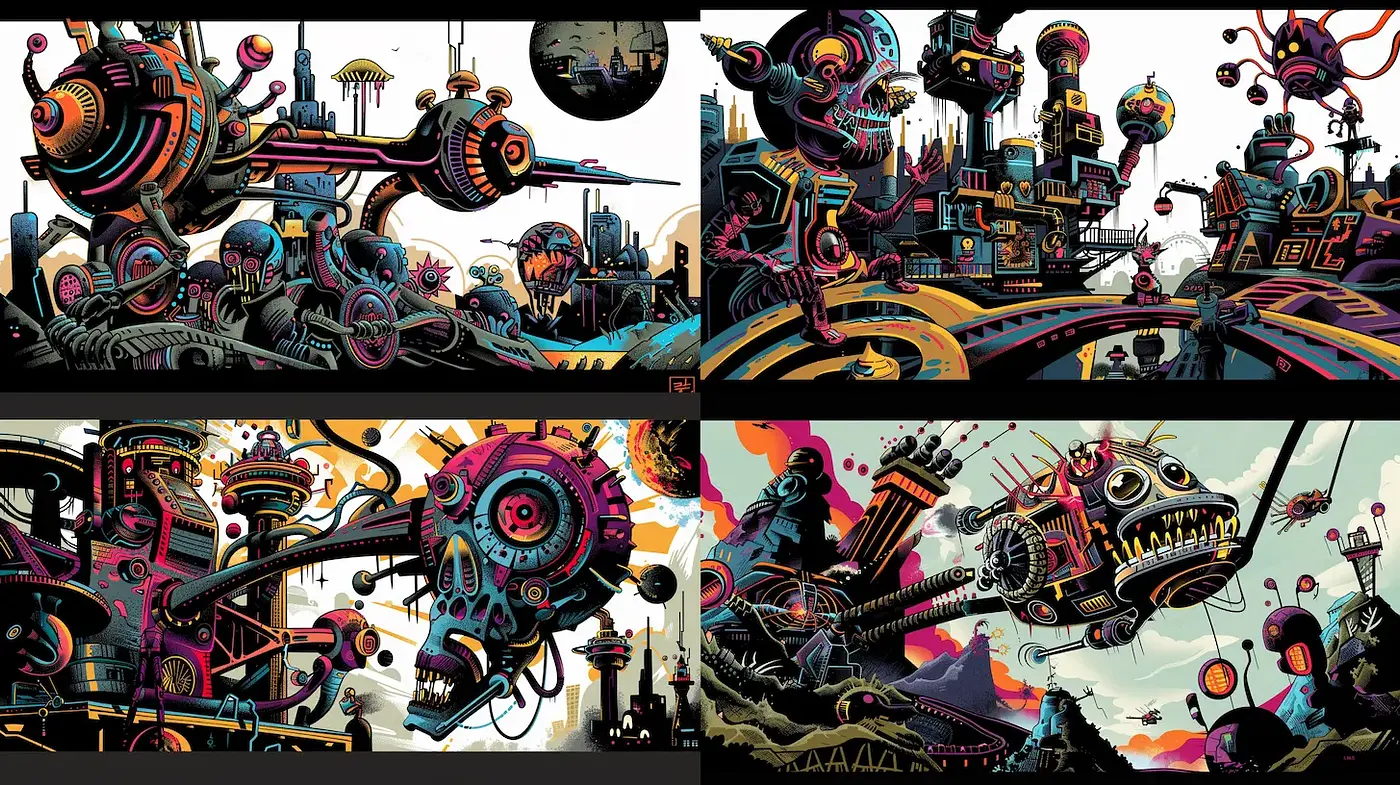 Futuristic Urban Surrealism with a Retro Aesthetic - Midjourney sref style