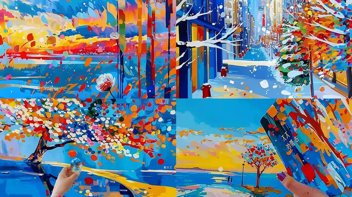 Vibrant, impressionistic scenes with dynamic colors and playful brushwork - Midjourney sref style