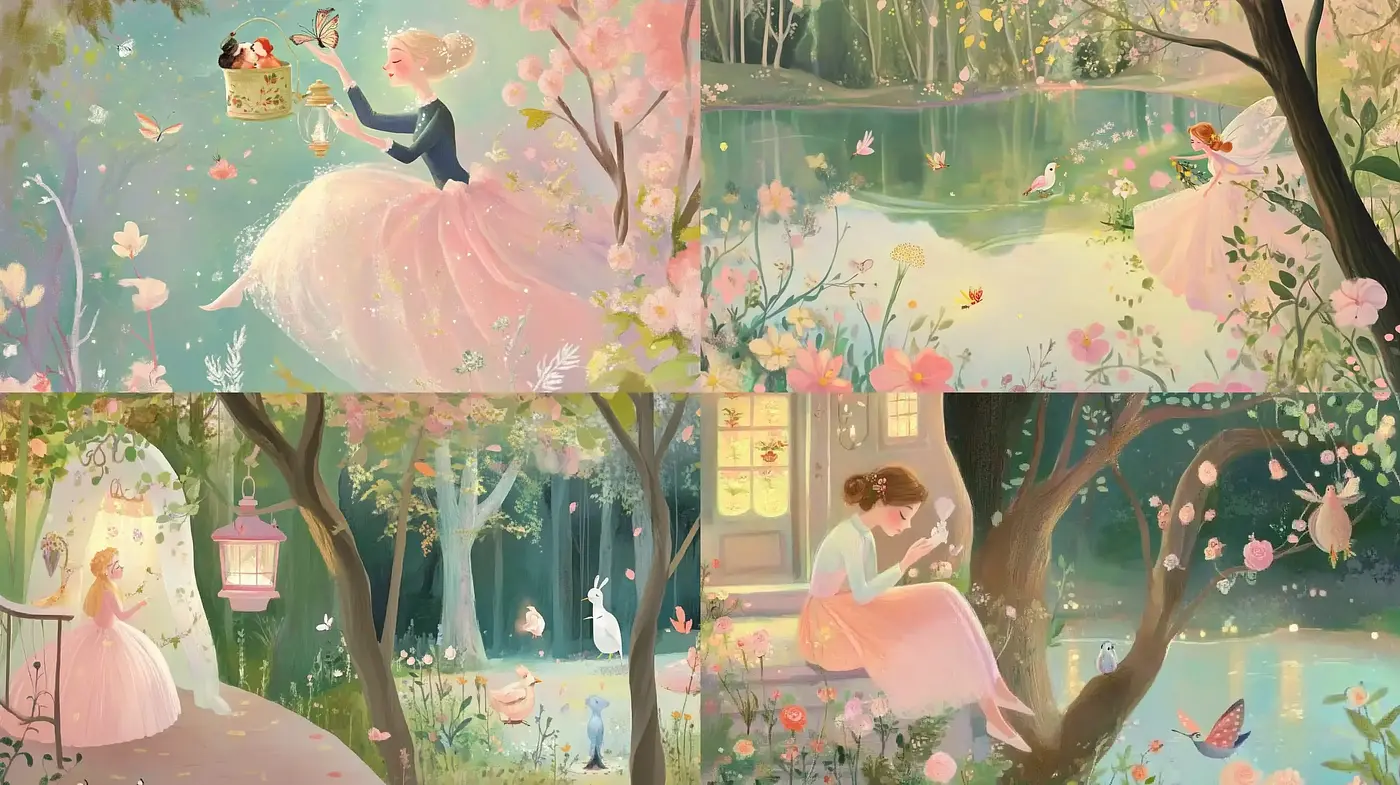 Enchanted Springtime Serenity: A Whimsical Pastel Dreamscape - Midjourney sref style