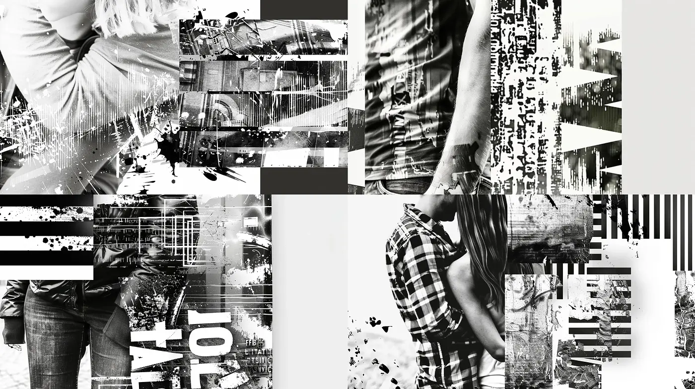 Monochromatic Glitch Art Fusion with Abstract Expressionism - Midjourney sref style
