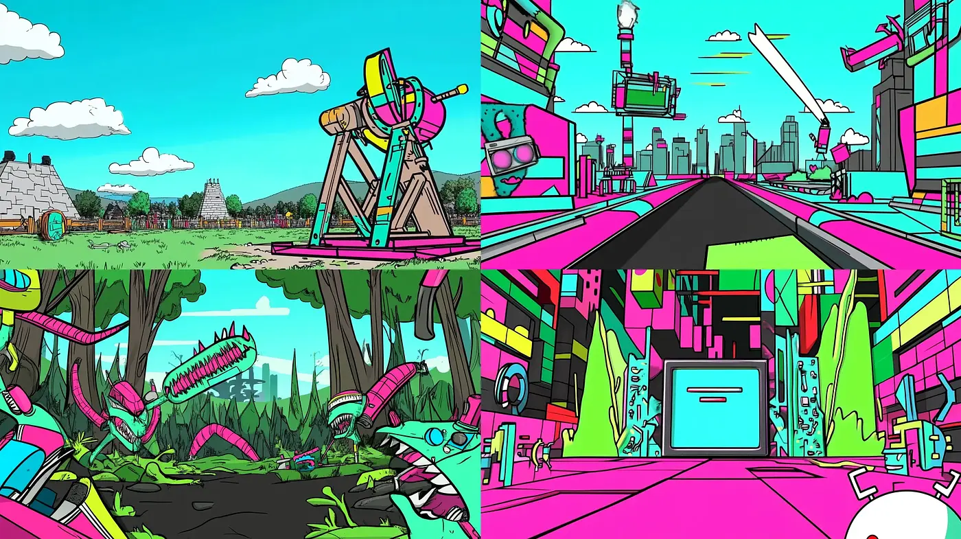 Neon Outlined Dreamscape in Saturated Hues - Midjourney sref style