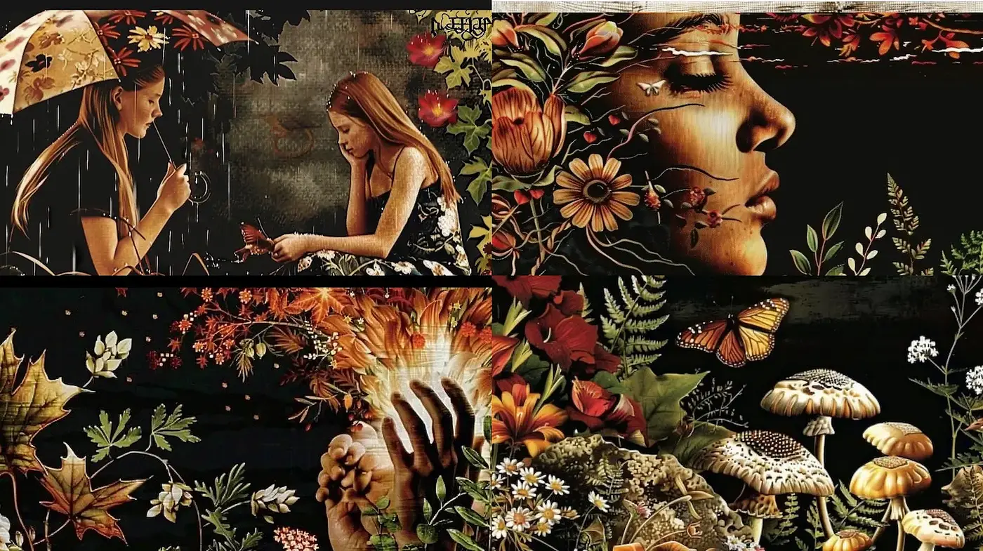 Ethereal Blend of Natural Elements and Surreal Portraits - Midjourney sref style