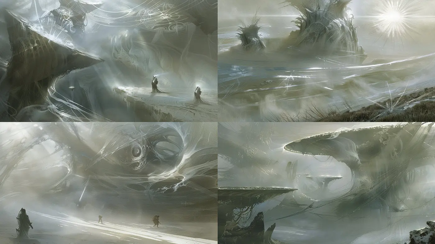 Ethereal Whispers of Time: A Consistent Vision of Translucent Dreamscapes - Midjourney sref style
