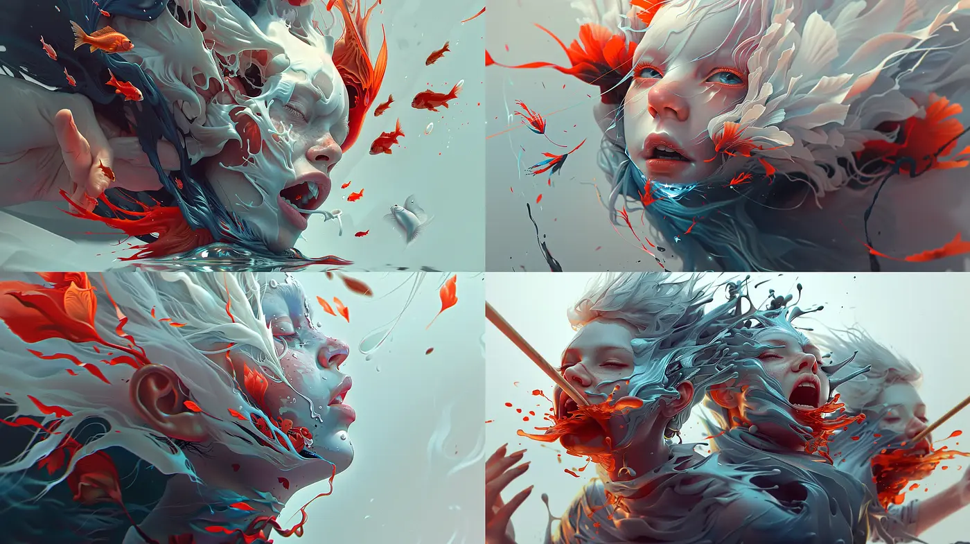 Surrealist Digital Dreamscape with Vivid Disintegrating Essence - Midjourney sref style