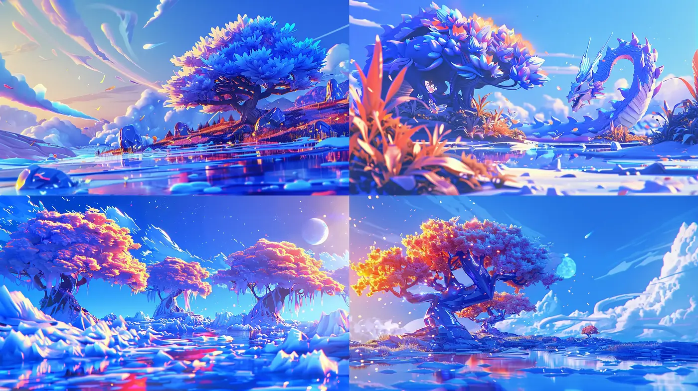 Ethereal Fantasy Landscapes with Saturated Colors and Luminous Ambiance - Midjourney sref style