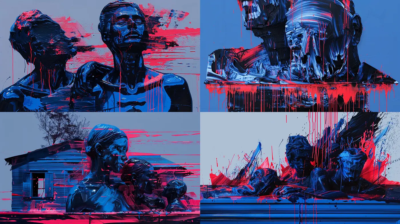 Glitch-Art Fusion with Cyberpunk Undertones and Expressive Brushstrokes - Midjourney sref style