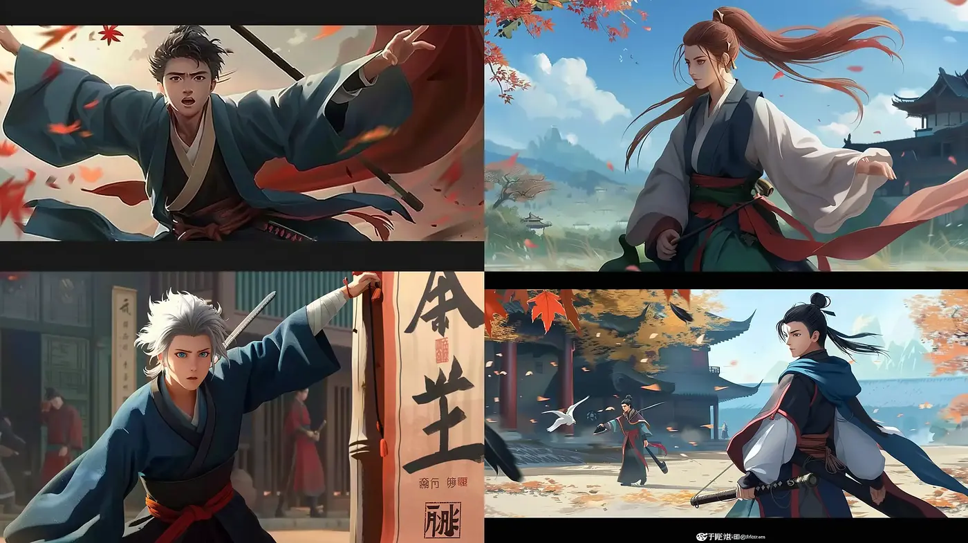 Elegant Brushstrokes of Feudal Adventure: A Journey Through Stylized Anime Imagery - Midjourney sref style