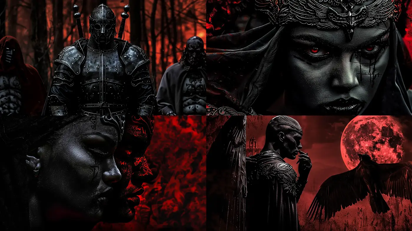 Gothic Elegance in Monochromatic Crimson - Midjourney sref style