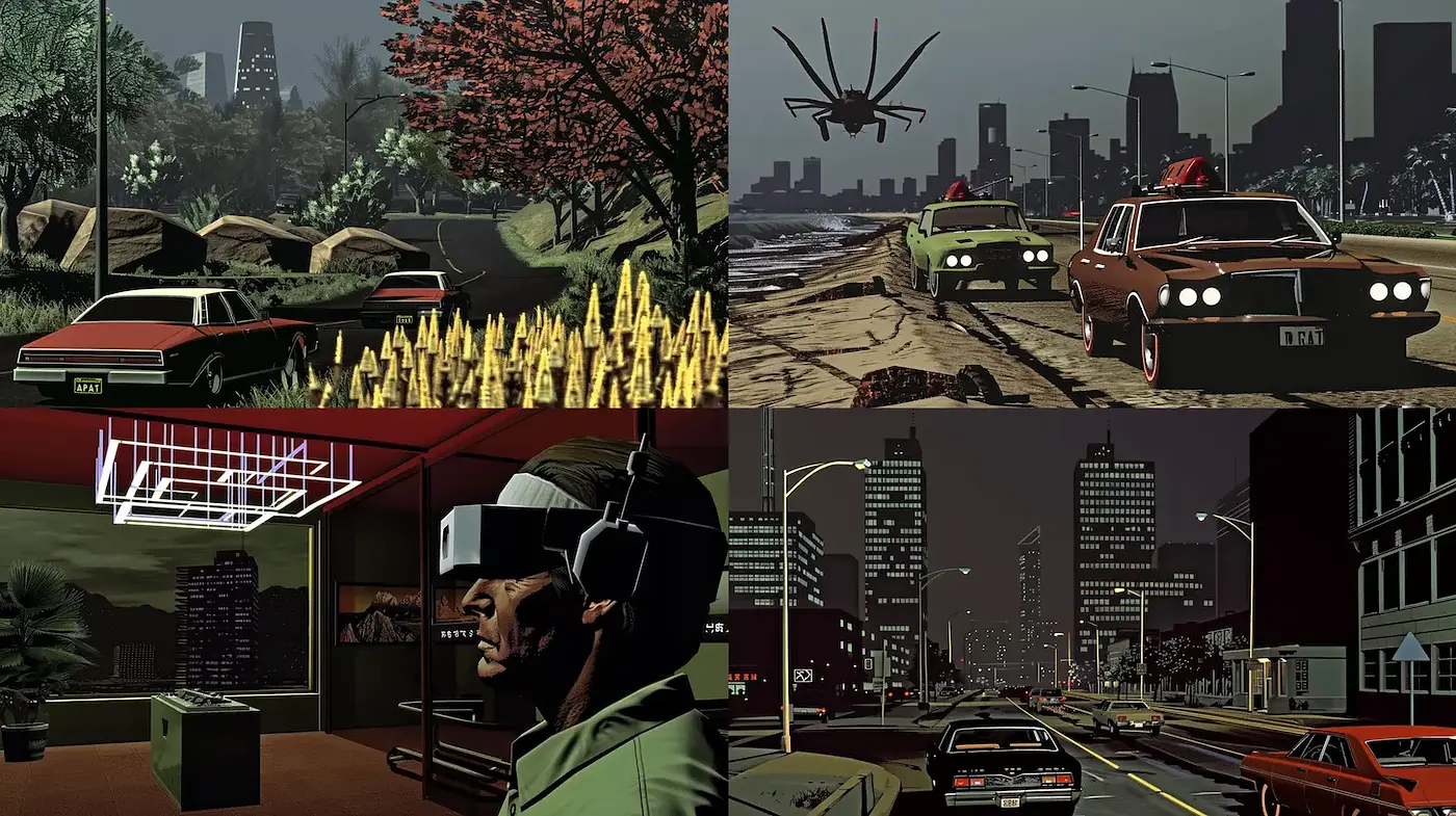 Futuristic Retro Noir with a Distinctive Urban Aesthetic - Midjourney sref style