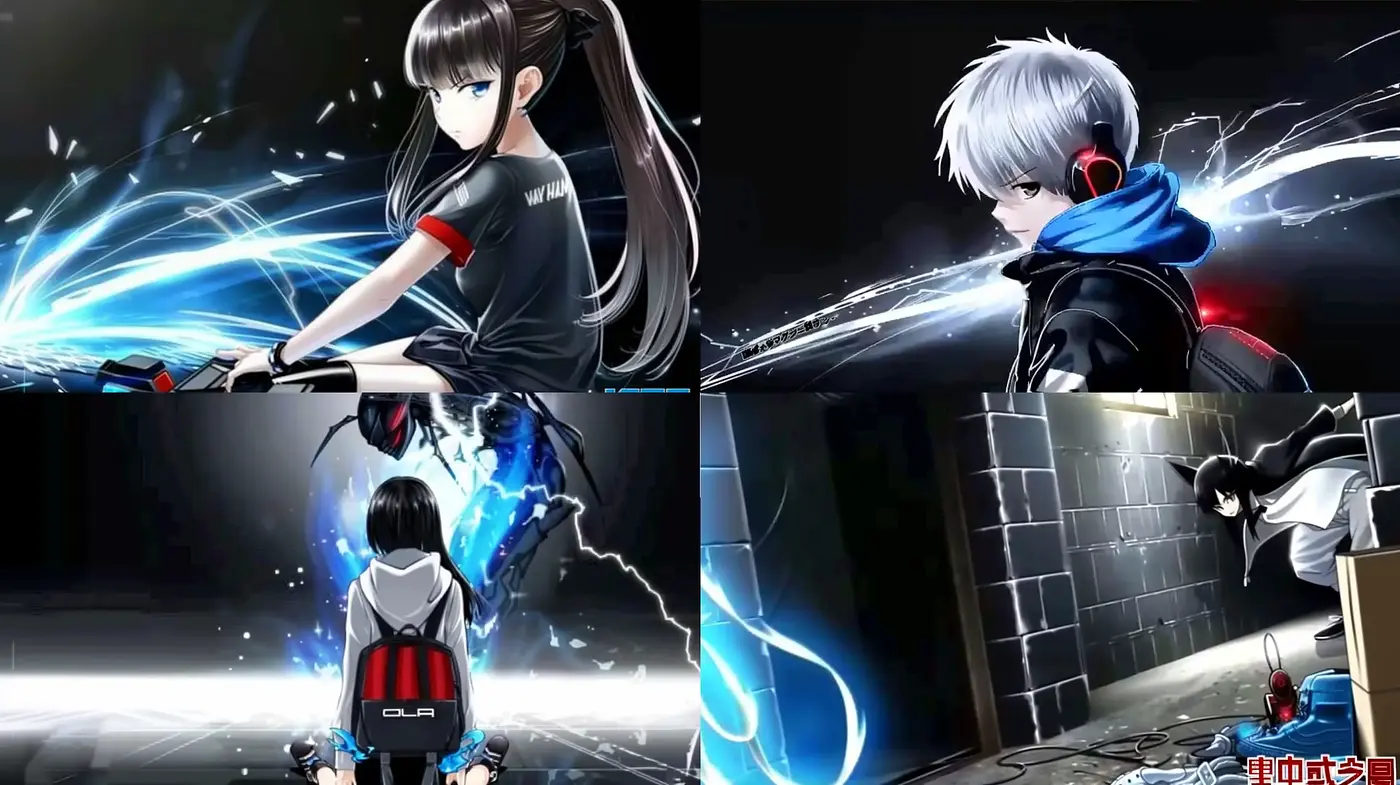 Futuristic Anime-Inspired Digital Art with Electric Blue Accents - Midjourney sref style