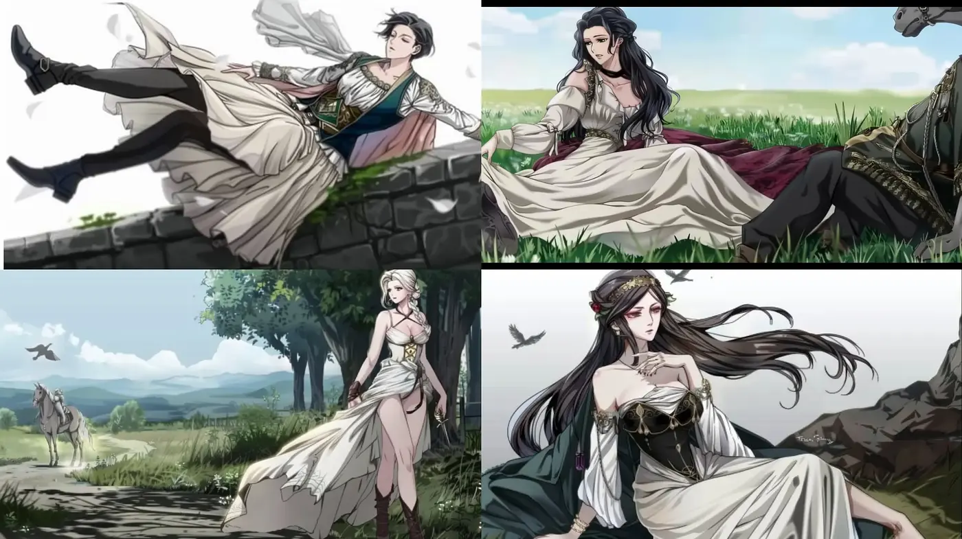 Serene Pastoral Elegance with a Manga-Inspired Illustrative Touch - Midjourney sref style
