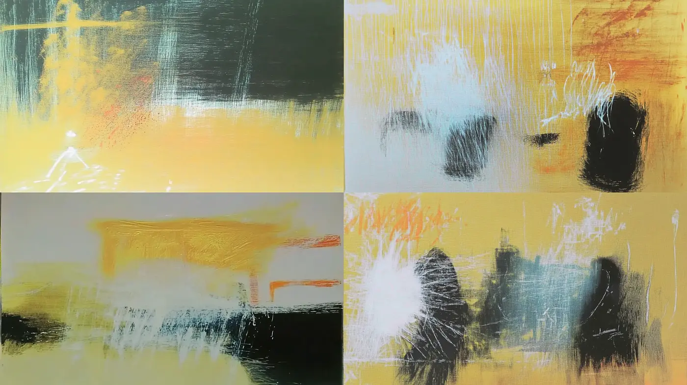 Abstract Expressionism with Textured Scratches and Vibrant Contrast - Midjourney sref style