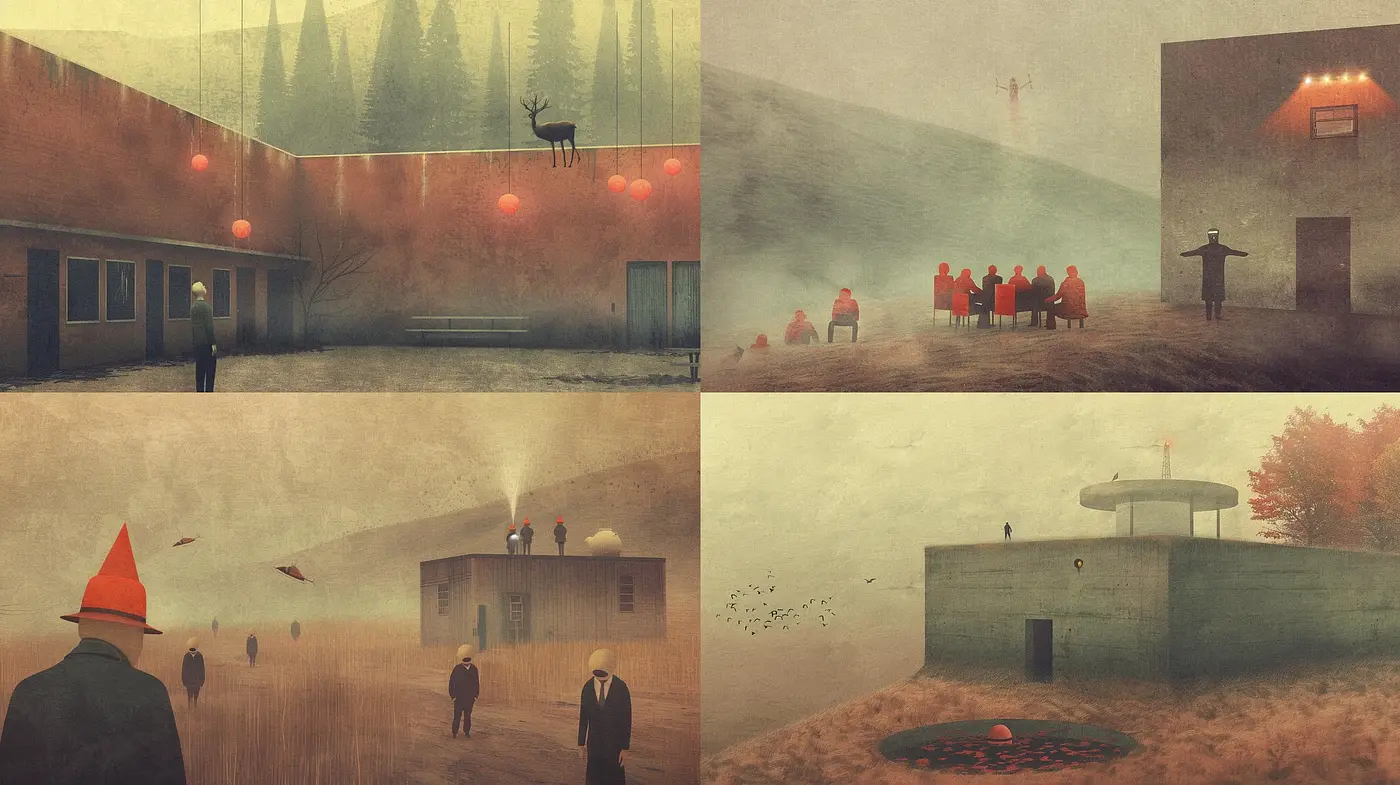 Eerie Tranquility in a Surrealist Dystopian Landscape - Midjourney sref style