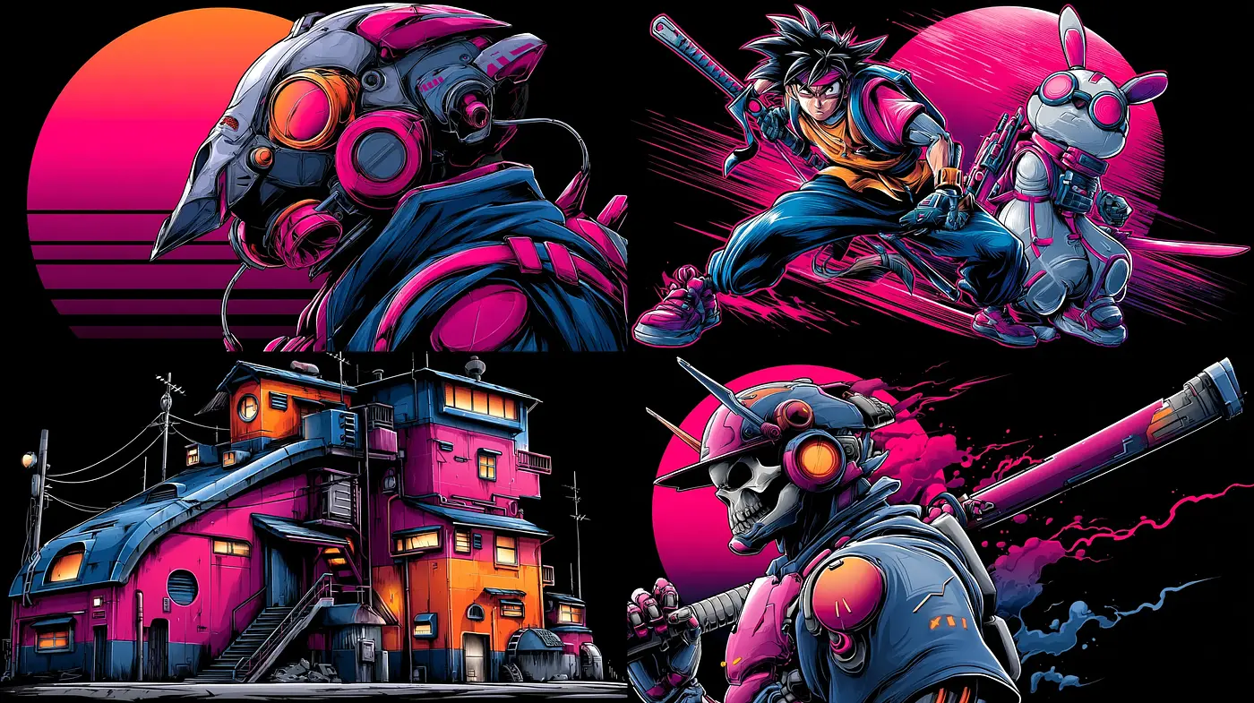Vibrant neo-noir with an eclectic, futuristic charm - Midjourney sref style