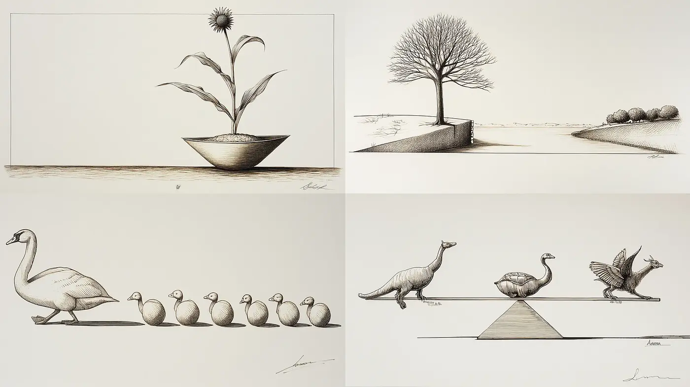Minimalist yet whimsical illustrations with a surrealistic touch - Midjourney sref style
