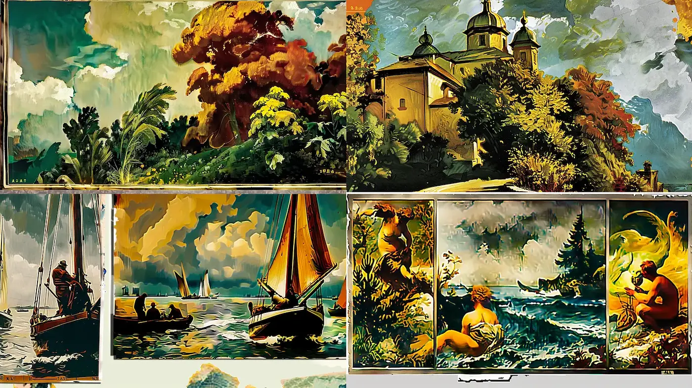 A Harmonious Blend of Post-Impressionist Landscapes with Whimsical Characters - Midjourney sref style