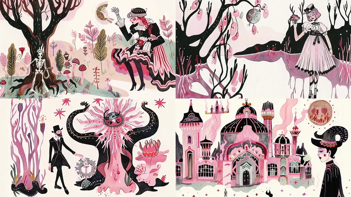 Whimsical Pastel Narratives with Surreal Victorian Flair - Midjourney sref style
